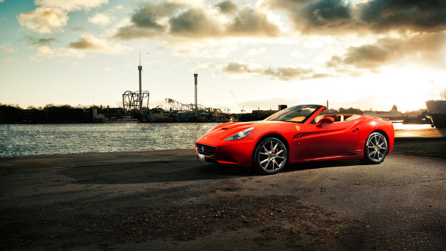 Red sports car ferriswheel evening free wallpaper for desktop - medium preview image
