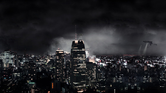 City skyline tall buildings nighttime #4 free wallpaper for desktop - medium preview image
