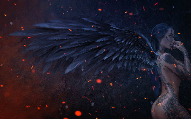 Woman wing tattoo body art free wallpaper for desktop - medium preview image