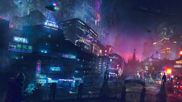 Futuristic city night neon lights #2 free wallpaper for desktop - medium preview image