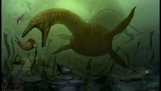 Dinosaur sea algaes fish swimming free wallpaper for desktop - medium preview image