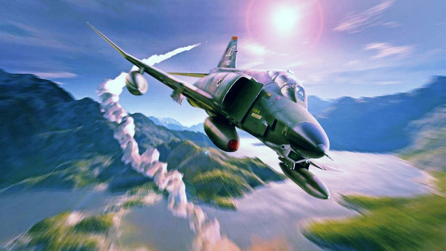 Fighterjet mountain sunlight bluesky clouds free wallpaper for desktop - medium preview image