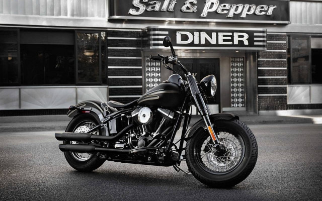 Black motorcycle parked restaurant salt free wallpaper for desktop - medium preview image