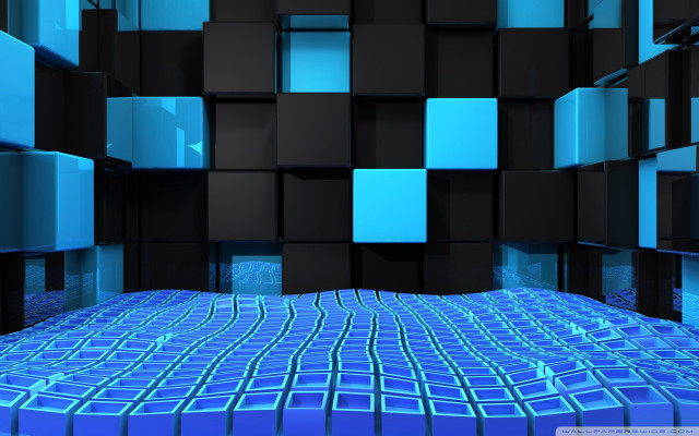 Blue black room squares wall #2 free wallpaper for desktop - medium preview image