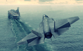 Military jet ocean ship background - vray free wallpaper