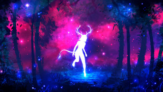 Deer forest stars trees painting - fantasy artwork free wallpaper
