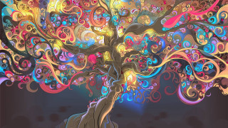 Tree swirls branches blue sky - psychedelic free wallpaper for desktop