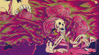 Skeleton cigarette flowered background painting - a skeleton holding free wallpaper