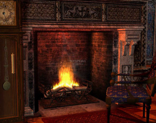 Fireplace burning chair clock room - unreal engine free wallpaper