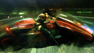Woman riding red motorcycle futuristic - a red motorcycle free wallpaper