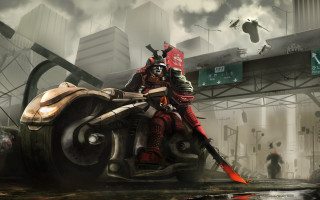Man motorcycle giant red gun - bastien lecouffedeharme free wallpaper