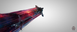 Spaceship flying sky red blue - christopher balaskas free wallpaper