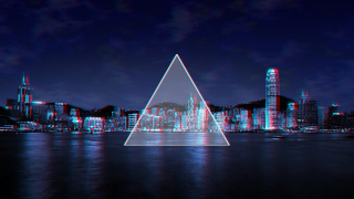 Large triangle object water city - synthwave style free wallpaper
