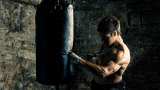 Man boxing practice gym punching - his free wallpaper