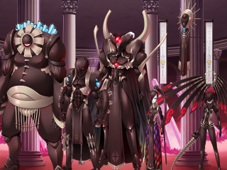 Demonic group people room columns - dark fantasy free wallpaper