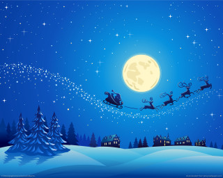 Santa claus sleigh snowy landscape - over a snowy landscape free wallpaper