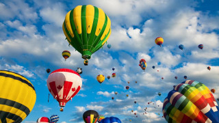 Hot air balloons flying sky - darrell riche free wallpaper