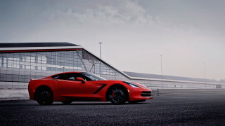 Red sports car glass wall - sharp line free wallpaper