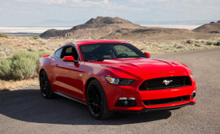 Red mustang desert road mountains - a red mustang mustang free wallpaper