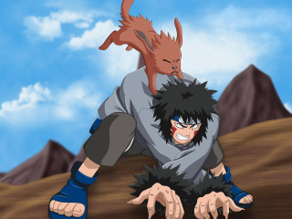 Man dog cartoon mountains sky - his back in free wallpaper