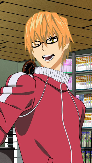 Man red jacket holding donut - free anime wallpaper for mobile