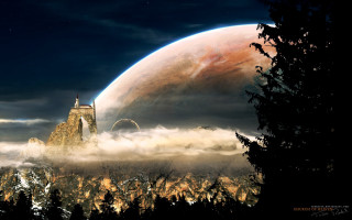 Castle sky moon trees background - a castle in the sky free wallpaper