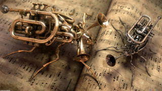 Bug music trumpet surreal clock - a bug free wallpaper