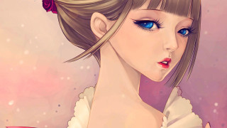 Woman blue eyes pink bow - a pink bow free wallpaper for desktop