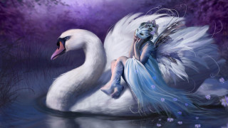 Swan blue dress wings painting - fantasy artwork free wallpaper