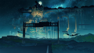 City night bird gates clock - anton fadeev free wallpaper