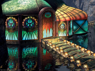 House stained glass window dock - a painting of a house free wallpaper
