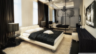 Bedroom large bed mirror chandelier - the ceiling free wallpaper