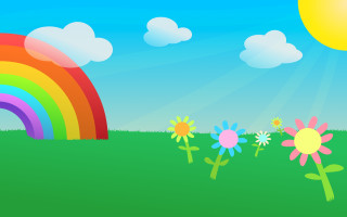 Rainbow flowers field blue sky - chiho aoshima free wallpaper for desktop