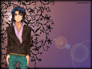 Blue hair man purple background - a black jacket free wallpaper for desktop