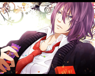 Purple hair man cellphone portrait - free autumn wallpaper for desktop