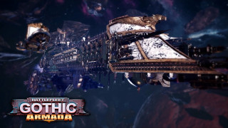 Futuristic ship floating sky reflection - warhammer free wallpaper