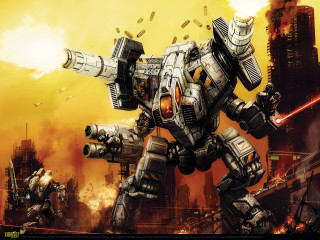 Robot laser gun city yellow - mecha free wallpaper