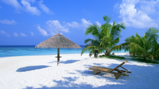 Beach thatched umbrella bench sand 4 - anthony devas free wallpaper for desktop
