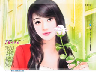 Woman holding flower green background - a womans face free wallpaper