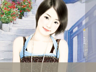 Woman necklace blue shirt building - chen yifei free wallpaper
