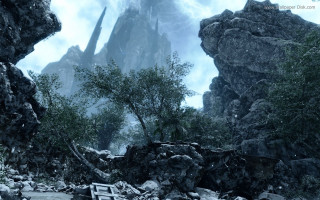 Mountain landscape bench trees cloudy - the foreground and a mountain in the background free wallpaper