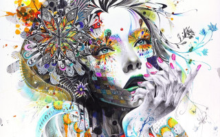 Woman flower butterfly hair head - carne griffiths free wallpaper