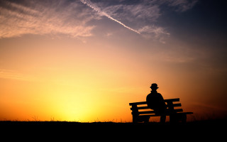 Person bench sunset plane contrail - a bench in front free wallpaper