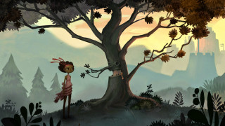 Girl tree forest castle bird - over her head free wallpaper