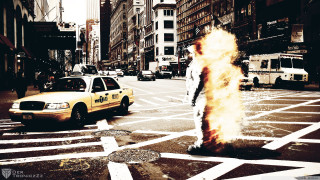 Fire hydrant city street taxi - surreal free wallpaper