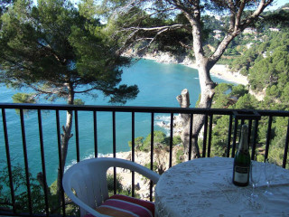 Balcony table chairs water trees - the table free wallpaper