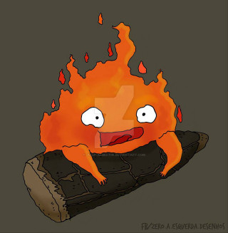 Cartoon fire with face log - a flame free wallpaper