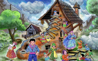 Family gathering spiral staircase urban - a spiral staircase free wallpaper