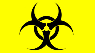 Biohazard black yellow symbol person - biopunk free wallpaper