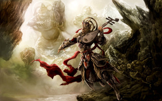 Man fantasy sword clock demon - his hand and a demon in the background free wallpaper